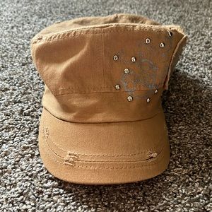 Camel Hat with studded details along left side. Tags attached